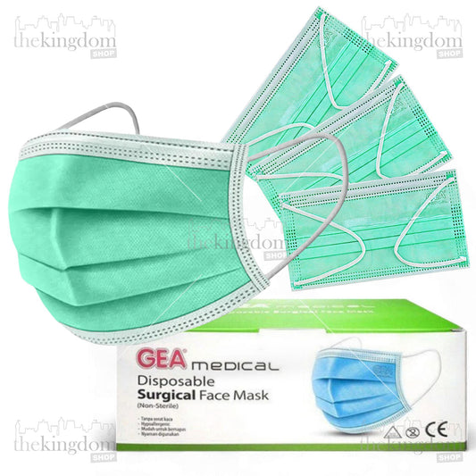 GEA Mask 3ply Earloop Green Contents of 50