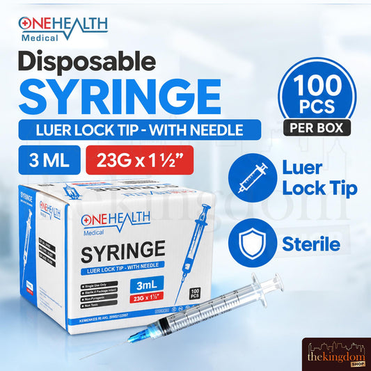 Onehealth Disposable Syringe 3ml 3cc Luer Lock Tip 23G x 1 Inch Box 100 Pcs Spuit Steril Original Medical Grade Jarum Suntik Sekali Pakai