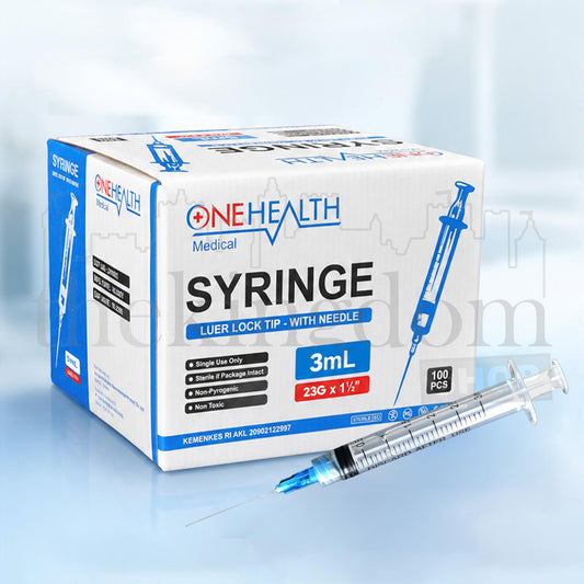 Onehealth Disposable Syringe 3ml 3cc Luer Lock Tip 23G x 1 Inch Box 100 Pcs Spuit Steril Original Medical Grade Jarum Suntik Sekali Pakai