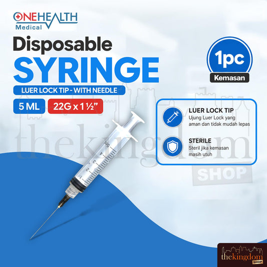 Onehealth Disposable Syringe Luer Lock Tip 5ml 5cc 22G /1