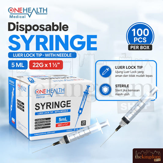 Onehealth Disposable Syringe Luer Lock Tip 5ml 5cc 22G /100
