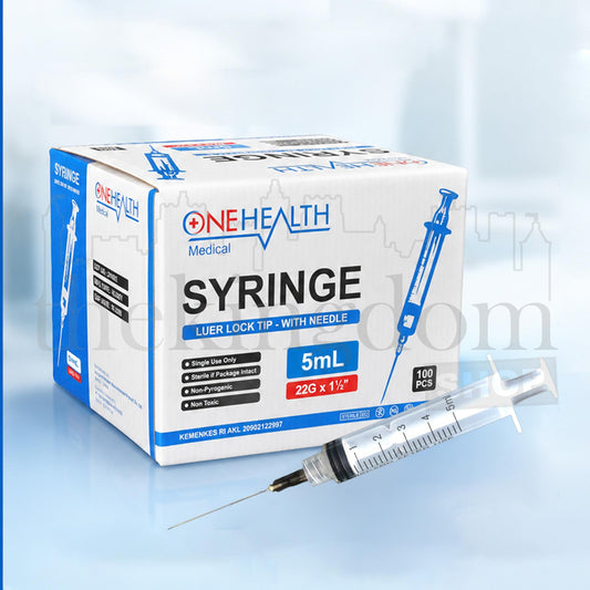 Onehealth Disposable Syringe Luer Lock Tip 5ml 5cc 22G /100