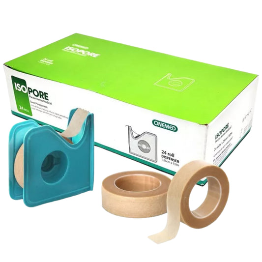 Onemed Isopore Brown 1/2" 1.25cmx9.2m Medical Paper Plaster + Dispenser /24