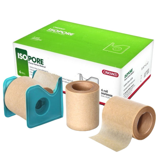 Onemed Isopore Brown 2" 5cmx9.2m Medical Paper Plaster + Dispenser /6