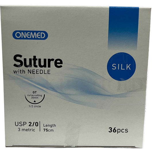 Onemed Suture Silk USP 2/0 3 Metric w/ Needle /36