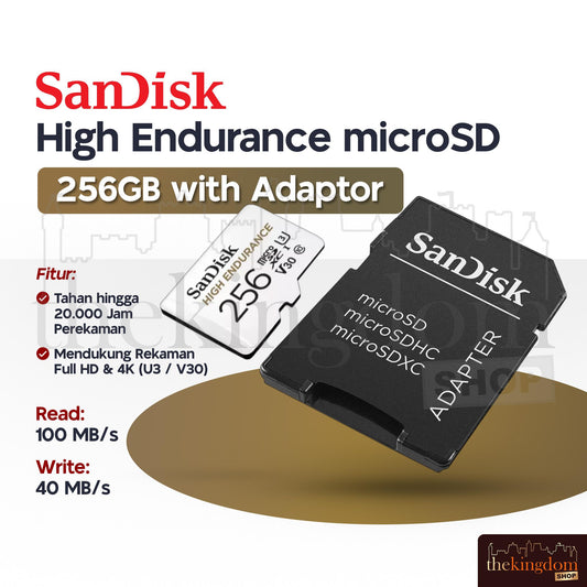 SanDisk High Endurance microSD UHS-I Class 10 U3 100MB/sw/ Adapter 256GB