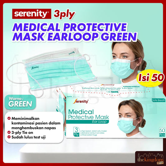 Serenity Mask 3ply Medical Protective Earloop Green /50