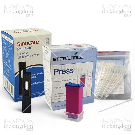 Sinocare PalmLab Strip LL-12 Lipid + Sterilance Lancet 21G + Capillary Blood Collector Bundle