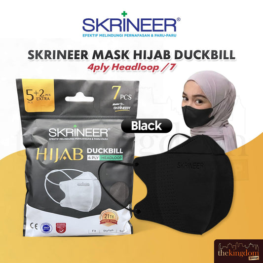 Skrineer Mask Hijab Duckbill 4ply Headloop Masker Jilbab Wanita Sachet Stylish Pengait Hitam Putih /7