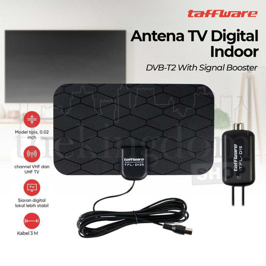 Taffware TFL-D139 Antena TV Digital DVB-T2 25dB Grid Pattern + Signal Booster Black