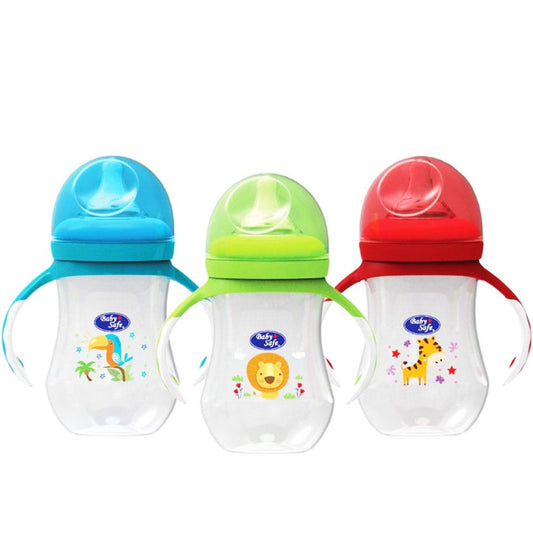 Baby Safe WN06B WN06G WN06R Wide Neck Bottle with Handle 260ml - The Kingdom Shop