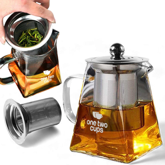 One Two Cups TP761 Glass Teapot Square Base with Filter 500ml