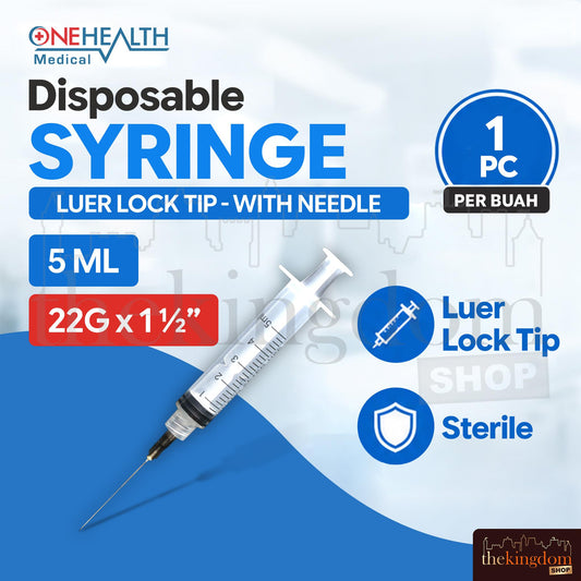 Onehealth Disposable Syringe Luer Lock Tip 5ml 5cc 22G /1