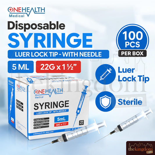 Onehealth Disposable Syringe Luer Lock Tip 5ml 5cc 22G /100