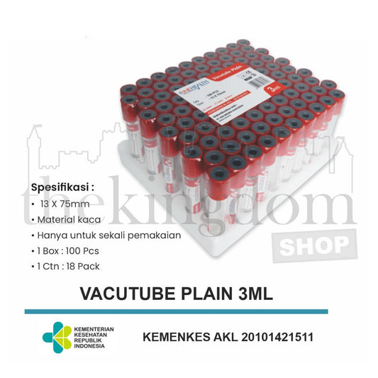 Onehealth Vacutube Plain Glass 3ml /100 MERAH