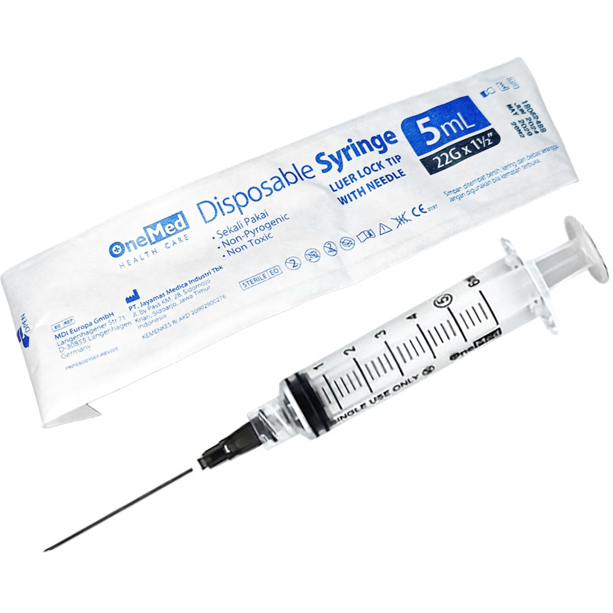 Jual Onemed Disposable Syringe 5ml 5cc 22G /1 di Toko The Kingdom Shop