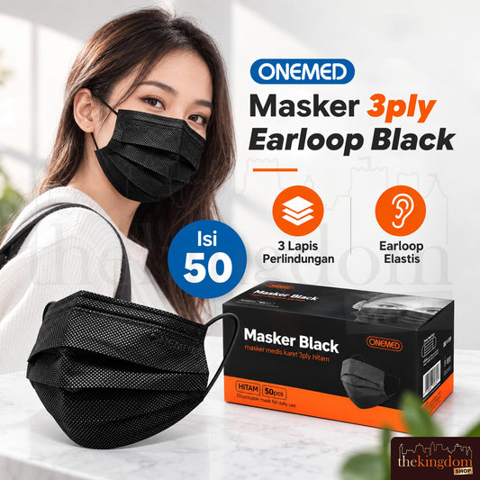 Onemed Mask 3ply Earloop Black /50