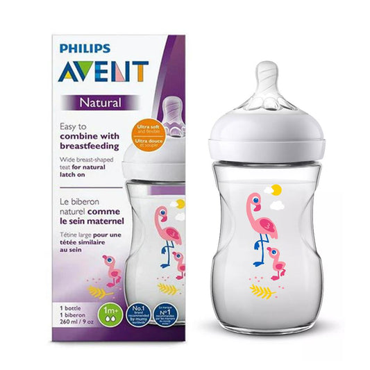 Philips Avent SCF627/41 Natural Feeding Bottle 260ml/9oz Single Flamingo