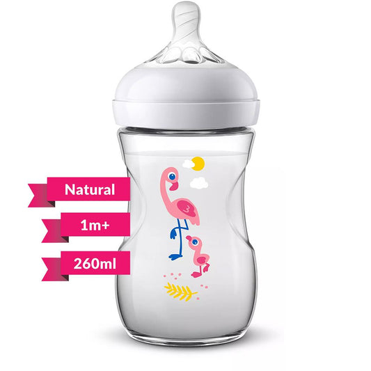 Philips Avent SCF627/41 Natural Feeding Bottle 260ml/9oz Single Flamingo