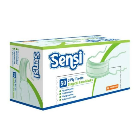 Sensi 3ply Tie On Surgical Face Mask Green /50