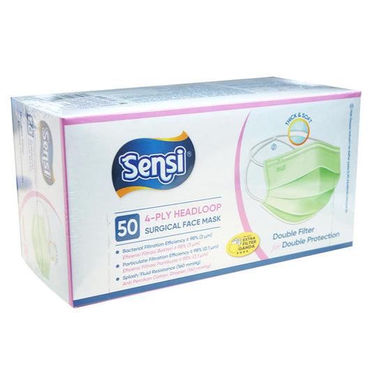 Sensi 4ply Surgical Mask Headloop Green /50