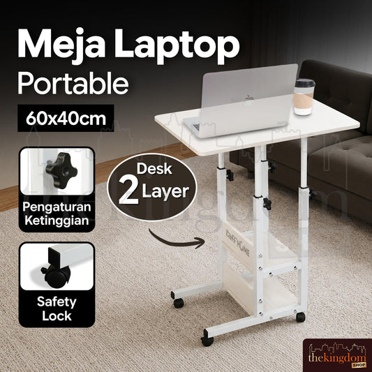 TaffHOME ND03 Meja Laptop Adjustable Portable Desk 2 Layer 60x40cm White