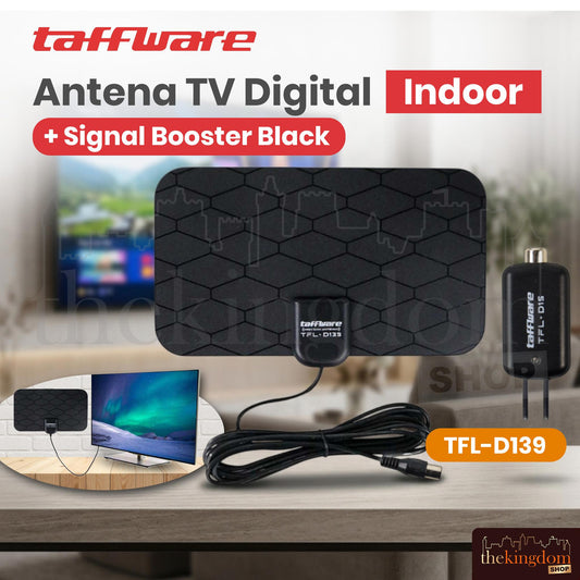 Taffware TFL-D139 Antena TV Digital DVB-T2 25dB Grid Pattern + Signal Booster Black